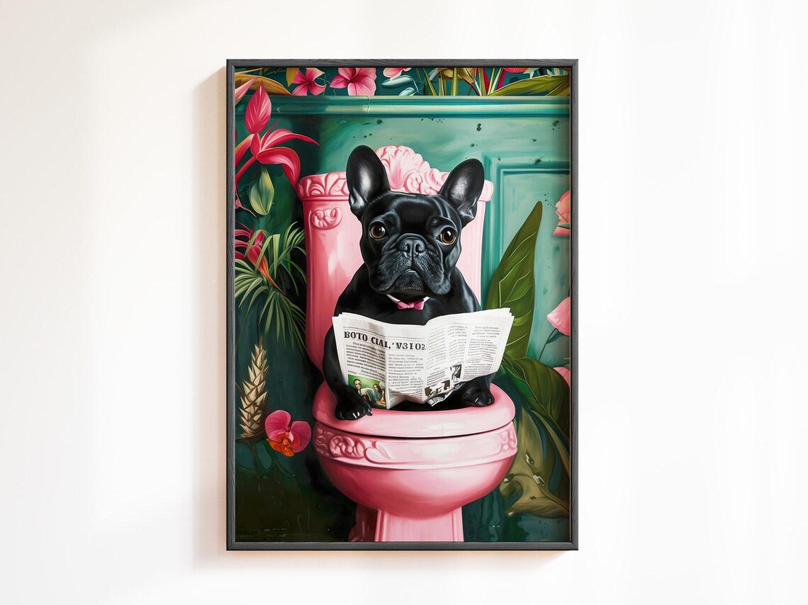 Black French Bulldog Bathroom Humor Art Print - Image 2