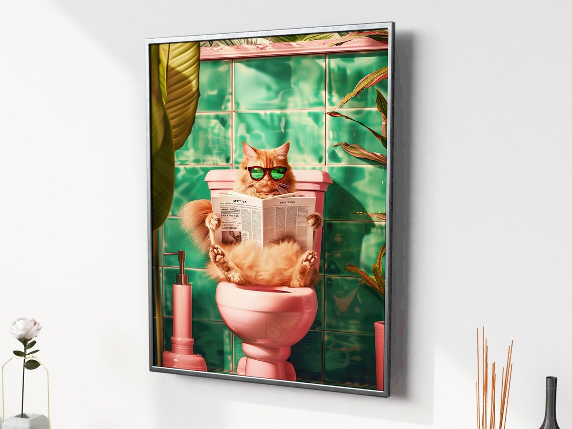 Funny Cat Toilet Bathroom Wall Art Print - Image 2