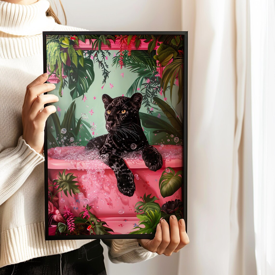 Black Panther In Bathtub Poster, Maximalist Decor - Image 2