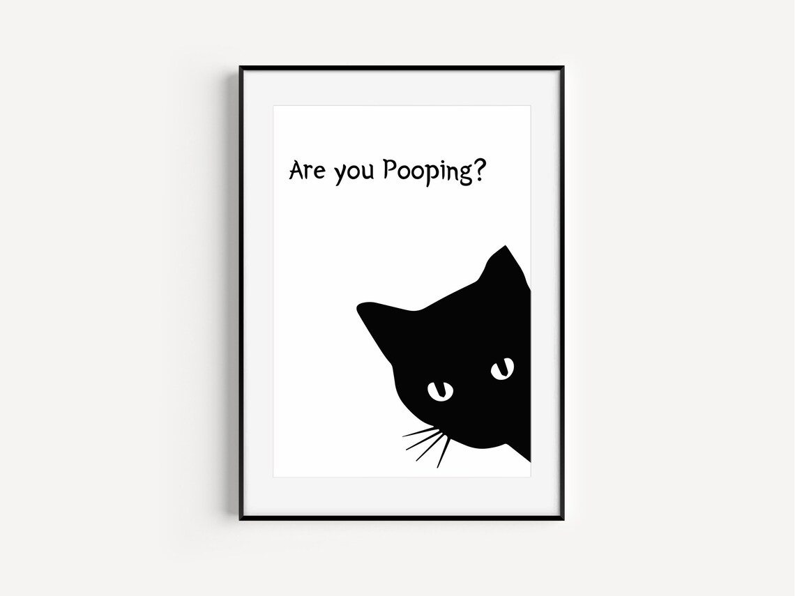 Minimalist Black Cat Silhouette Are You Pooping Quote Funny Bathroom Poster - Image 2