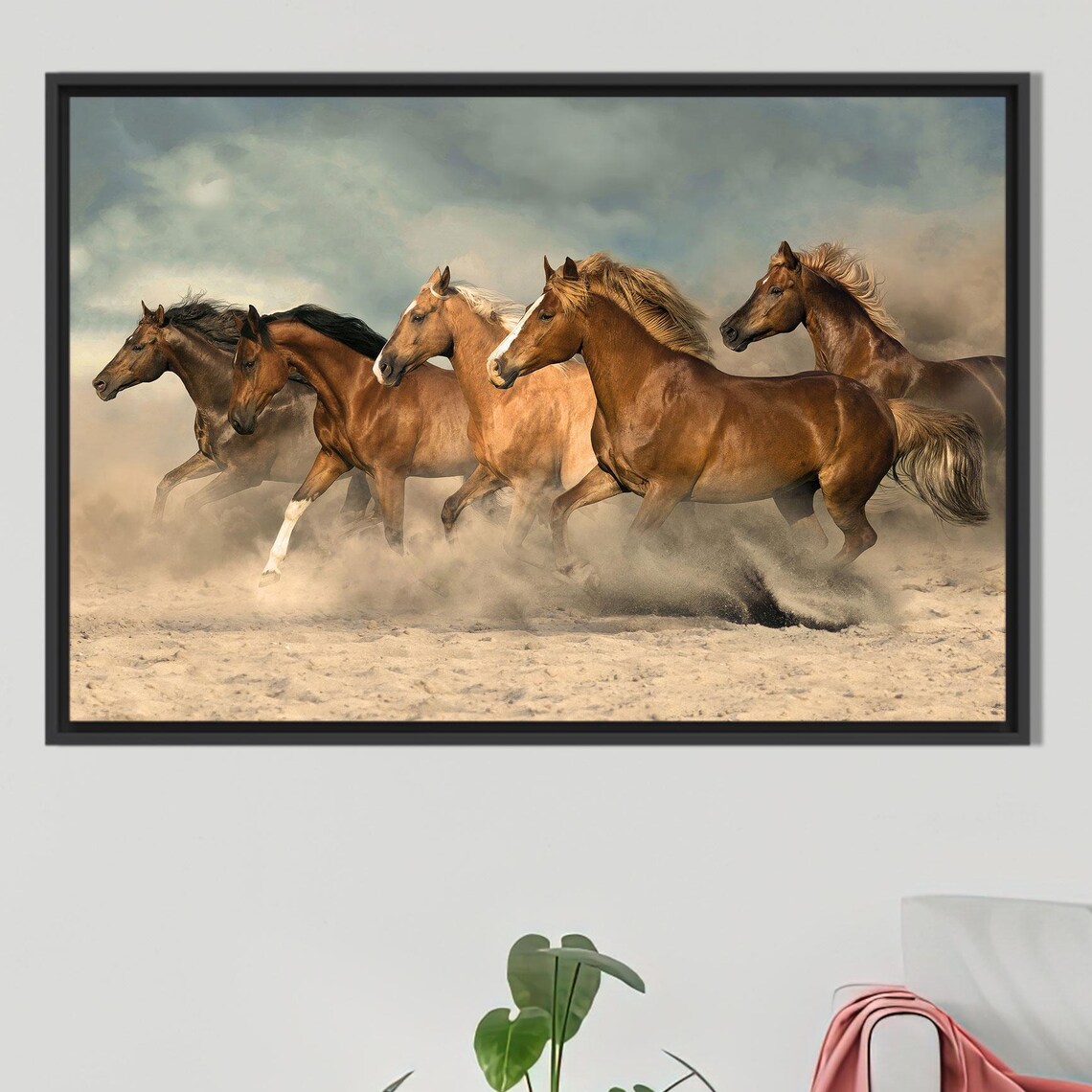 Wild Horses Galloping Across Dusty Plain Equine Photo Poster