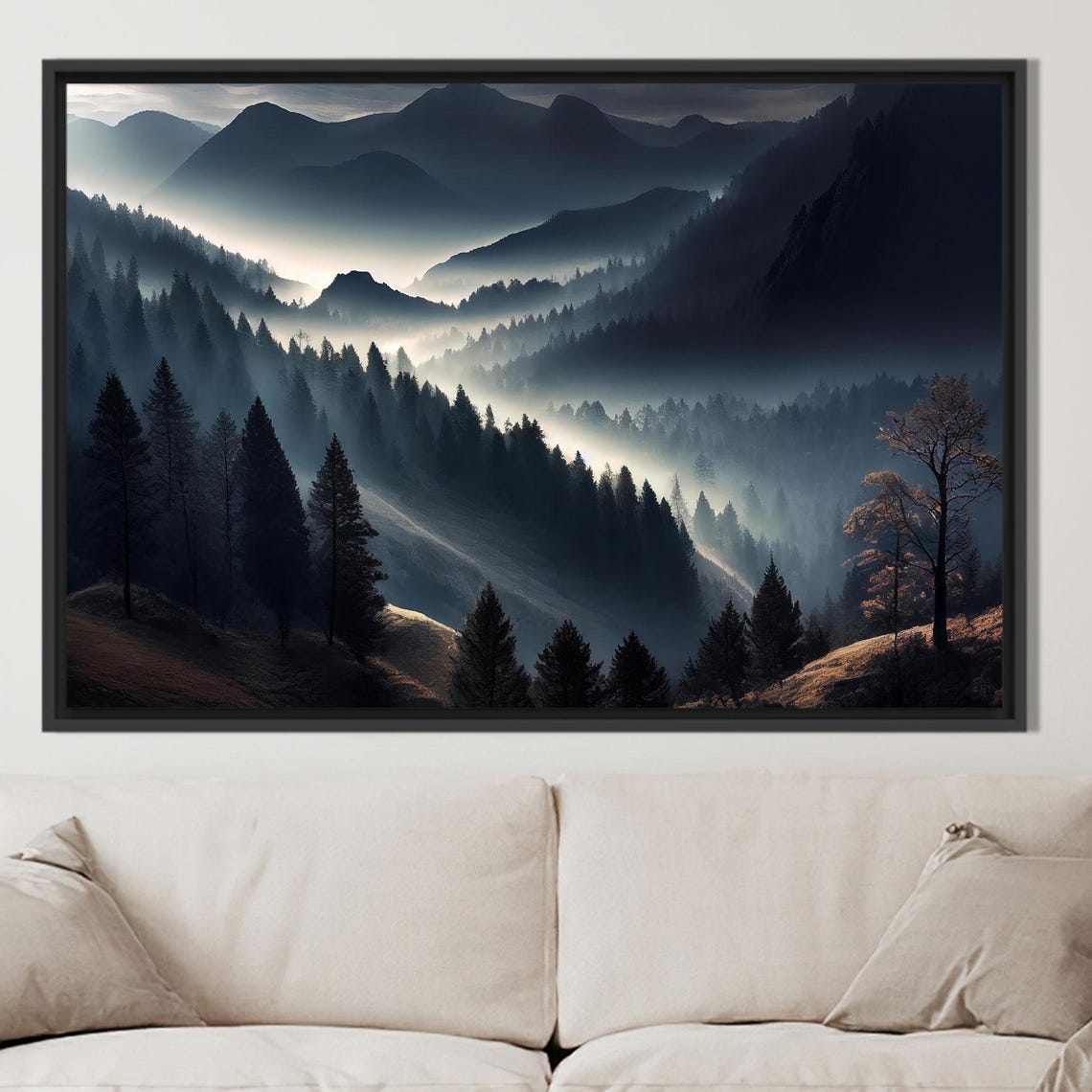 Misty Pine Forest Mountains Poster Moody Dark Nature Landscape