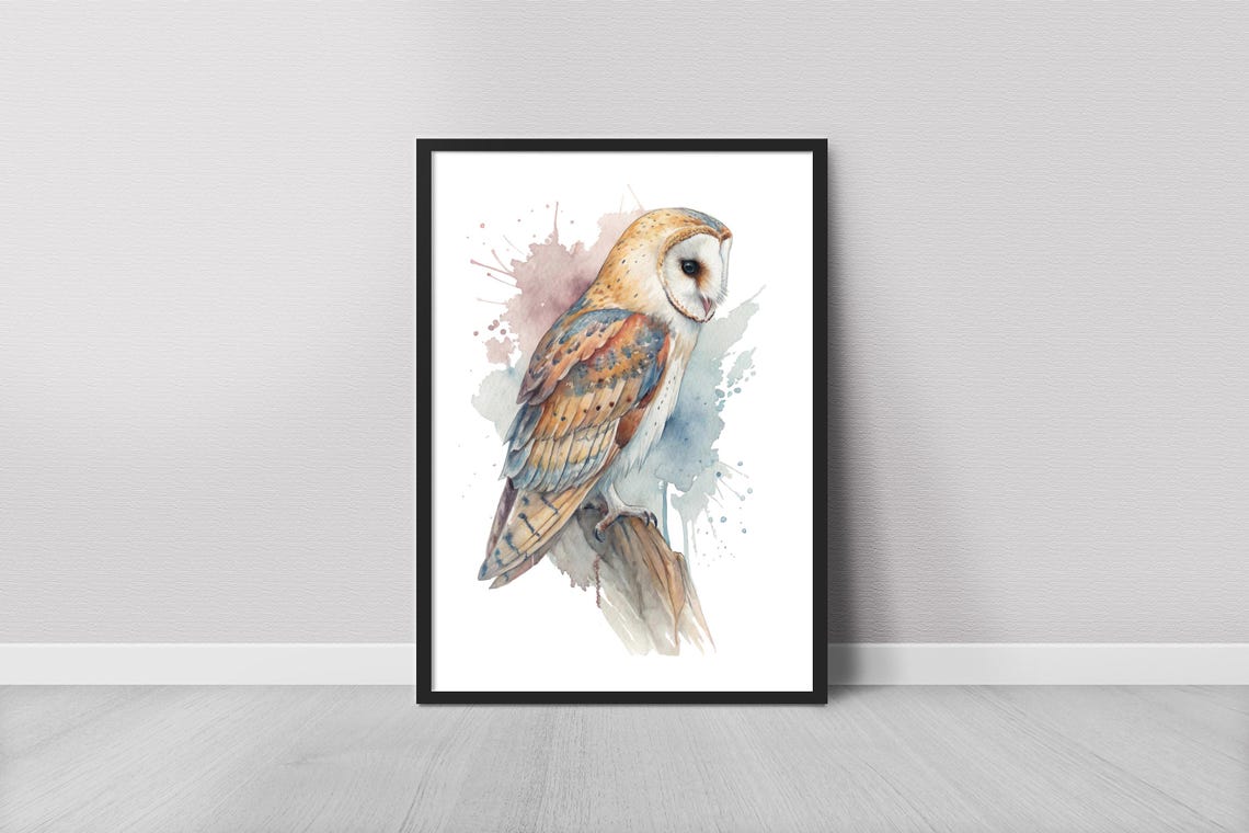 Barn Owl Watercolor Bird Art Print Soft Wildlife Painting Wall Decor