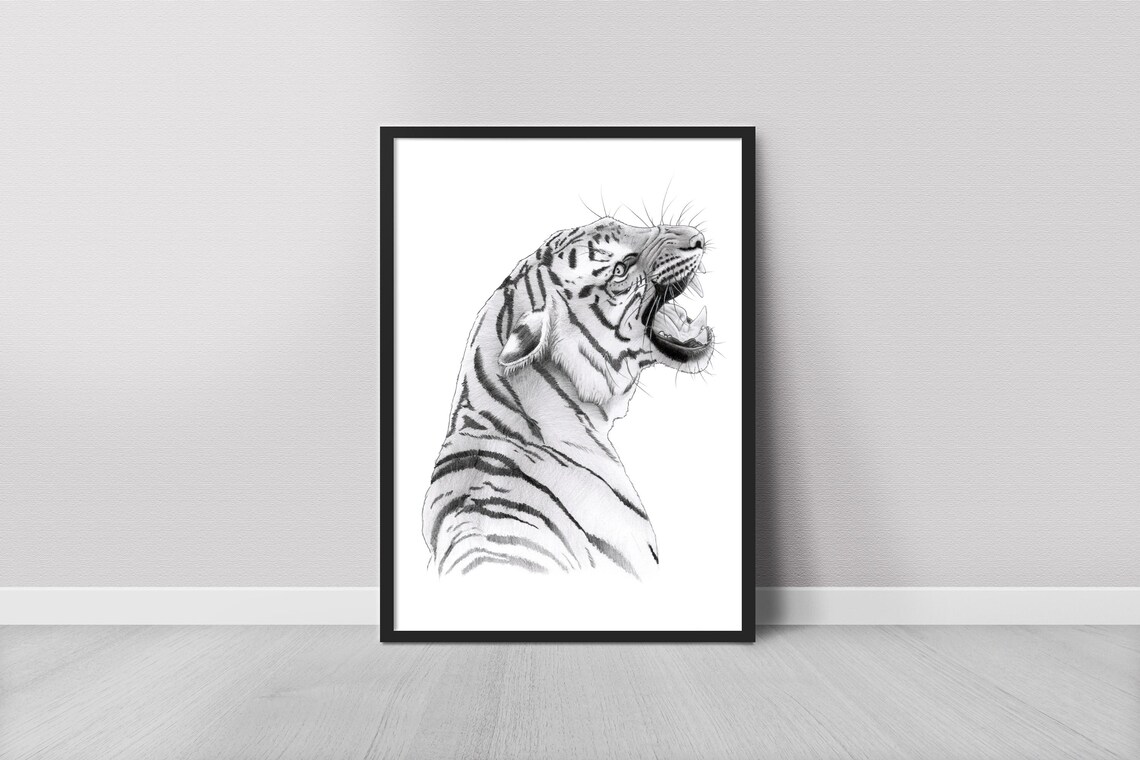 Print Tiger Graphite Pencil Drawing Sketch Artwork