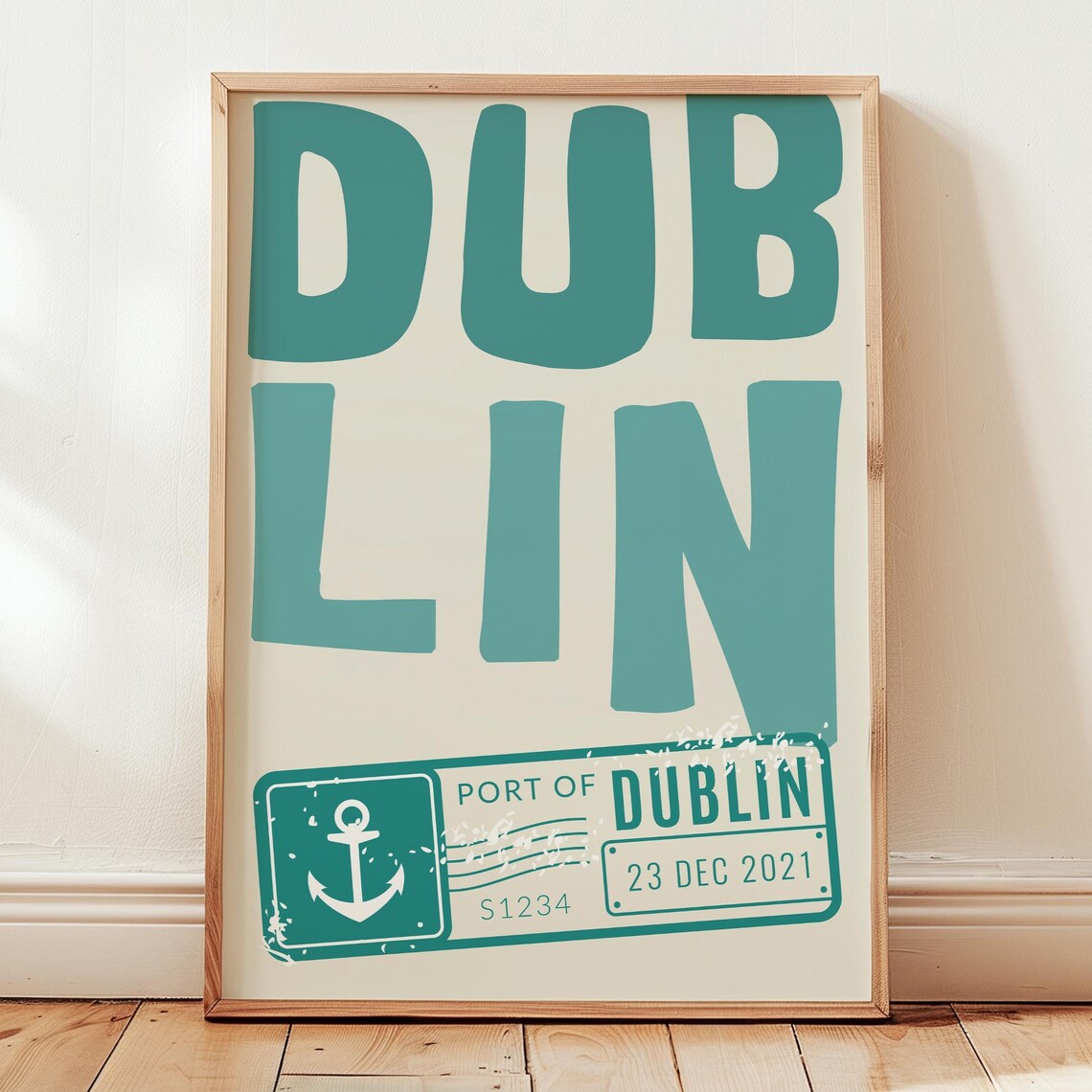 Dublin Bold Green Anchor Irish Port Nautical Stamp Travel Poster