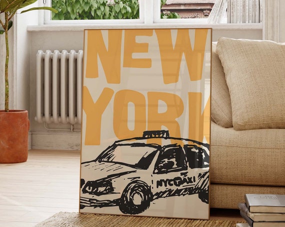 New York Vintage NYC Travel Poster, Yellow Cab