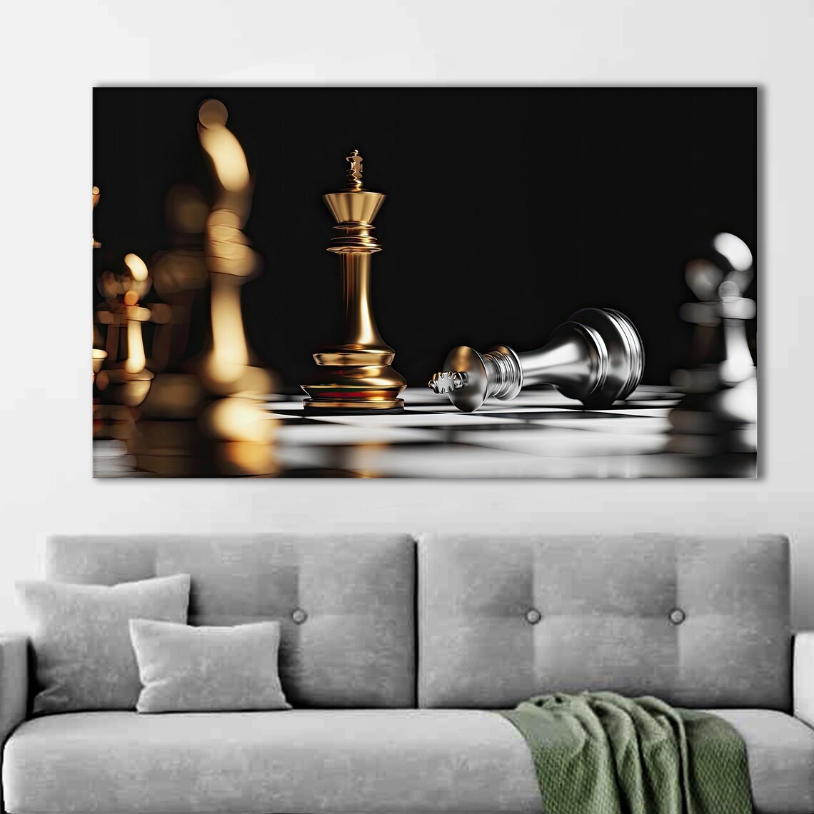 Golden Chess Victory Art Print, Modern Game Room Decor