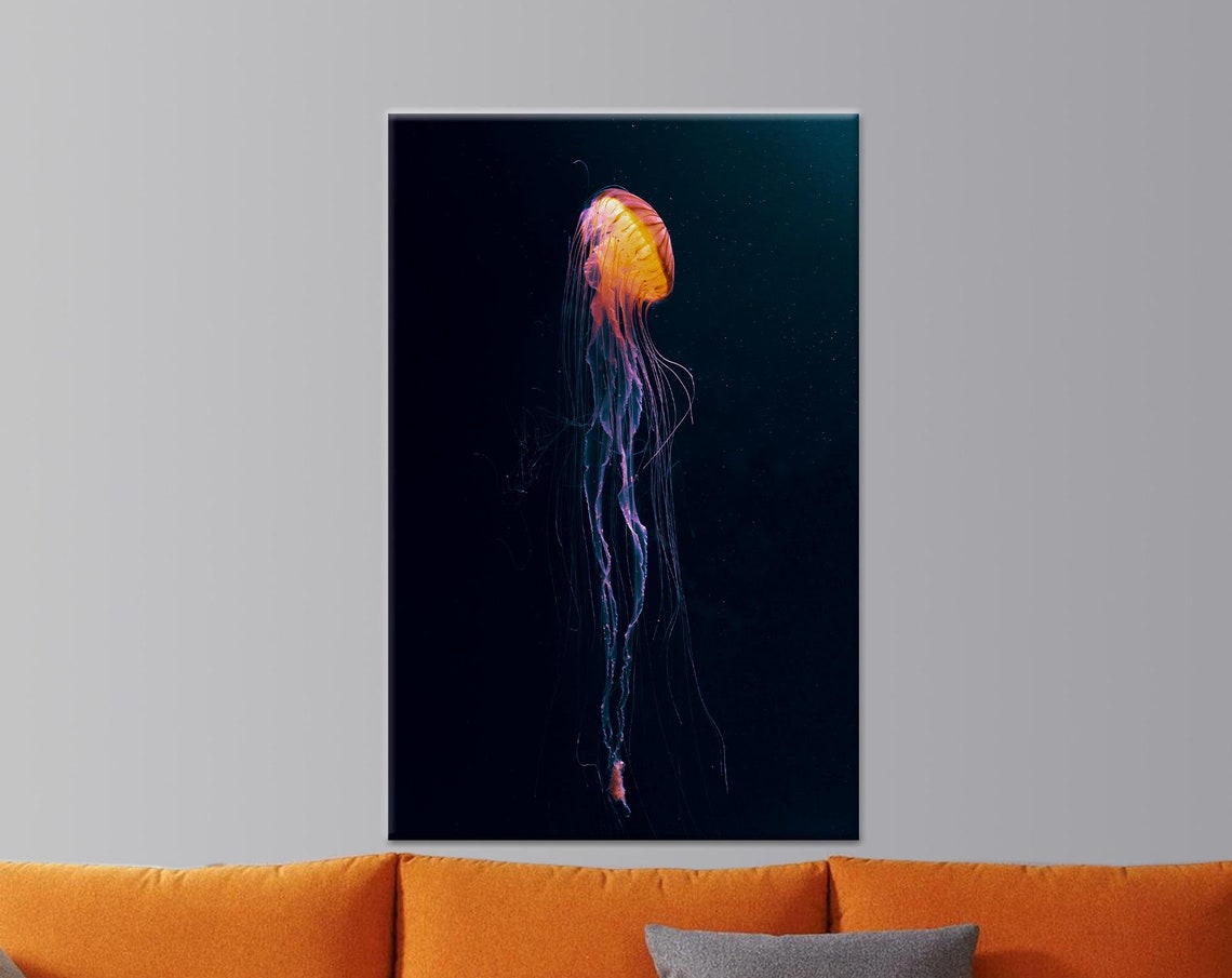 Orange Jellyfish Canvas Art Underwater Wall Trendy Poster