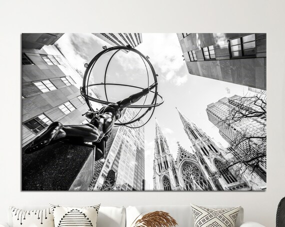 Atlas Statue Ny Travel Poster, Cityscape Art Print