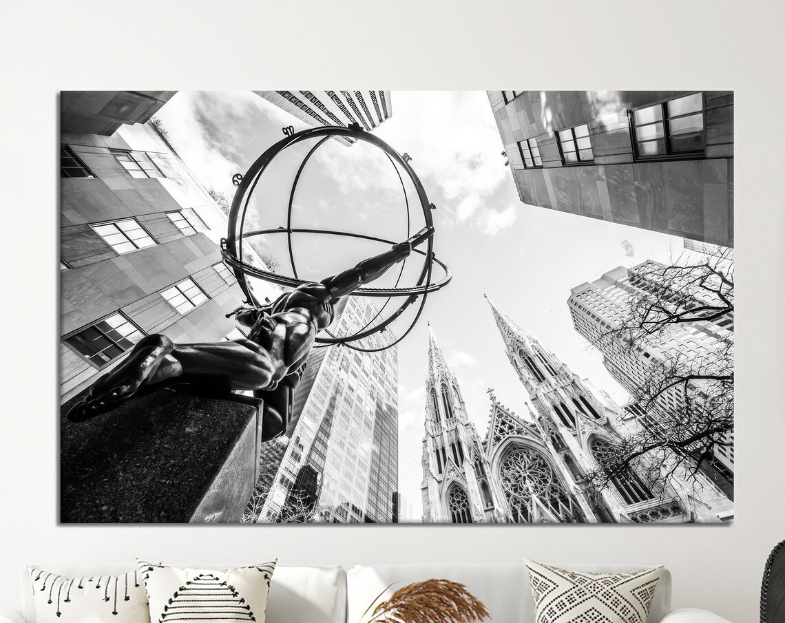 Atlas Statue Ny Travel Poster, Cityscape Art Print