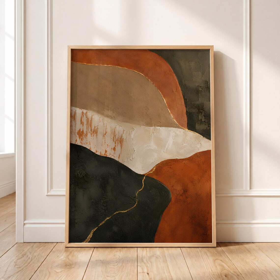 Abstract Terracotta Gold Foil Textured Art Print