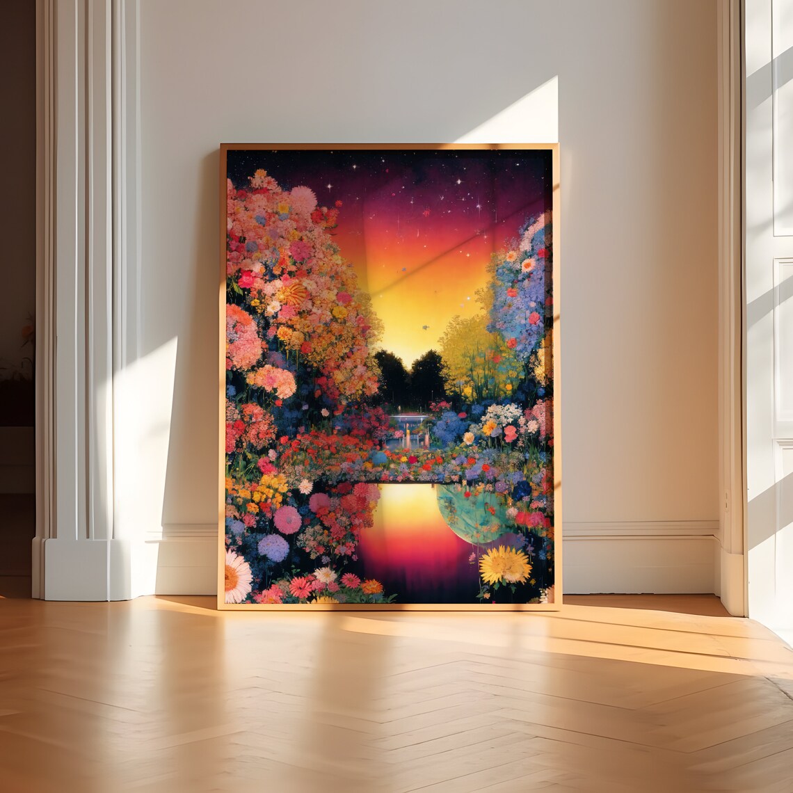 Sunset Garden Impressionism Art Print, Floral Dusk