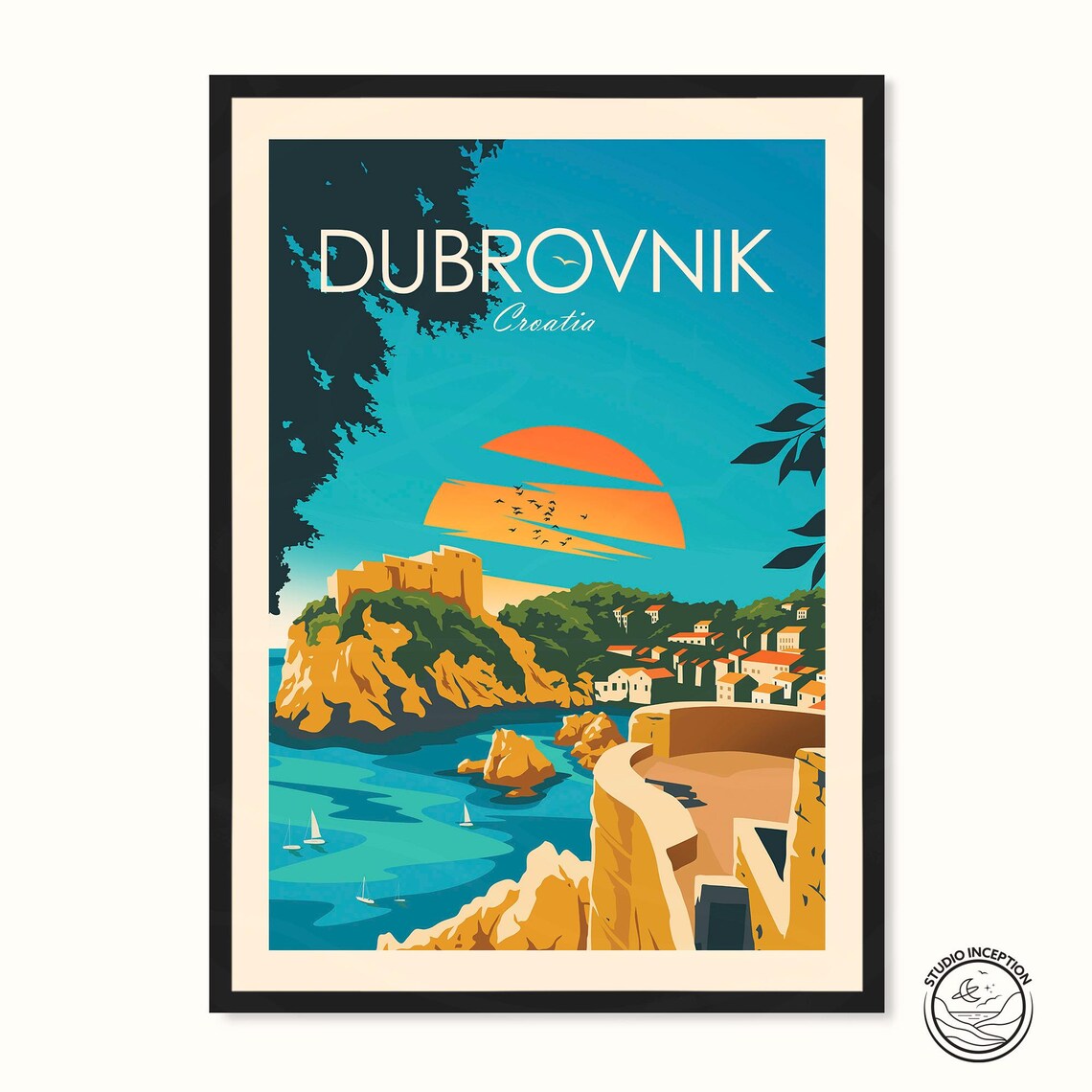 Dubrovnik Croatia Travel Poster, Europe Travel Print