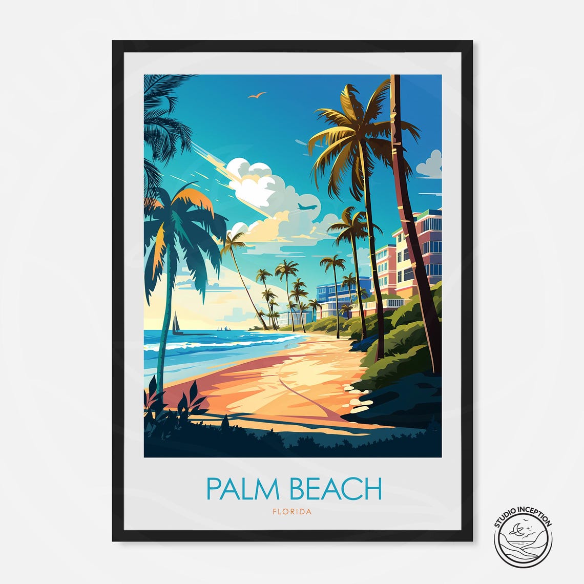 Palm Beach Florida Beachfront Palms Minimal Style Travel Poster