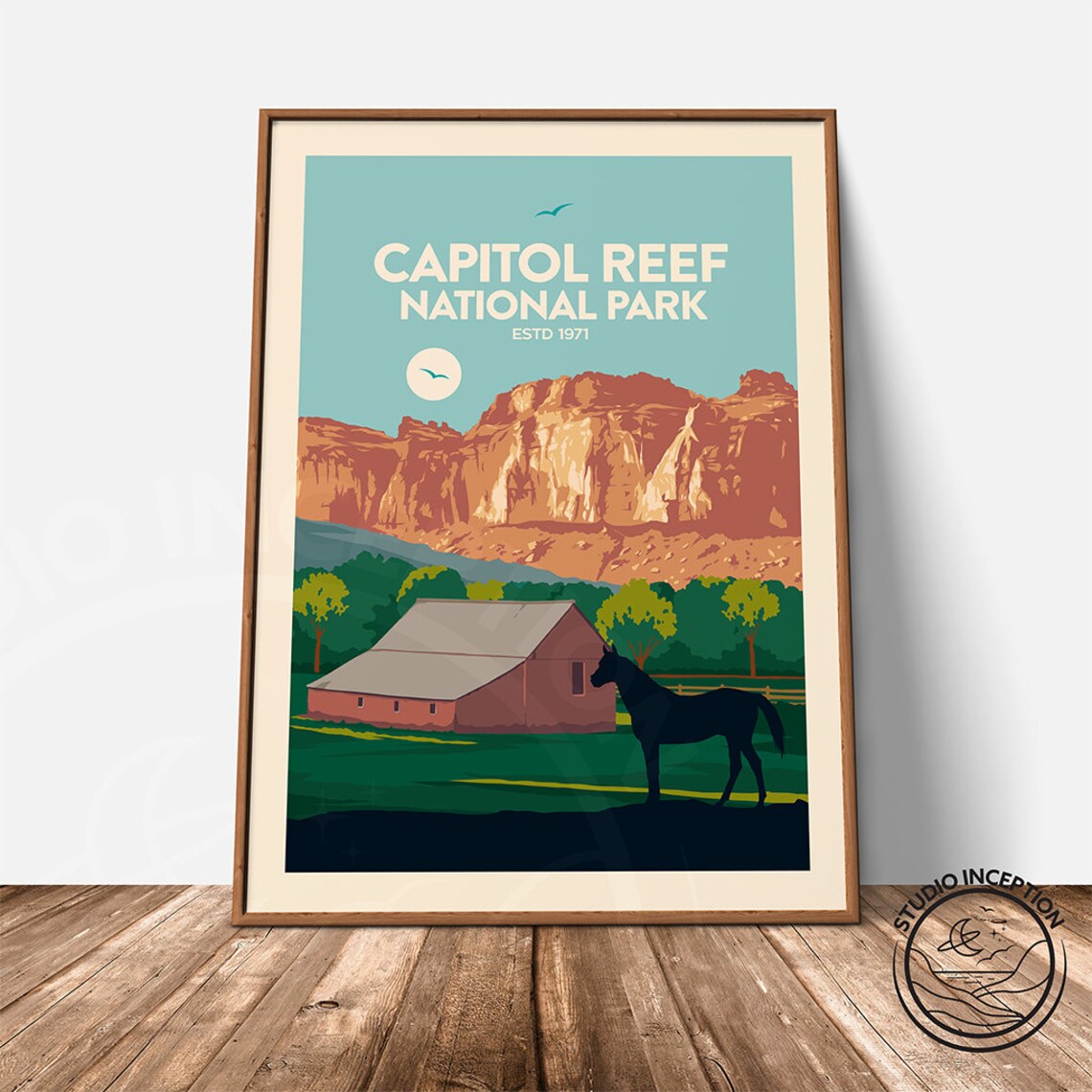 Fruita Barn, Capitol Reef Travel Poster Art Print - Image 3