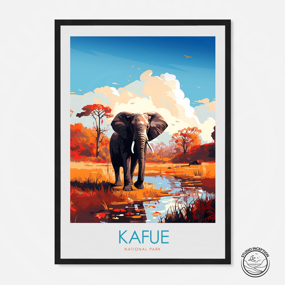 Kafue National Park Zambia African Elephant Minimal Travel Poster