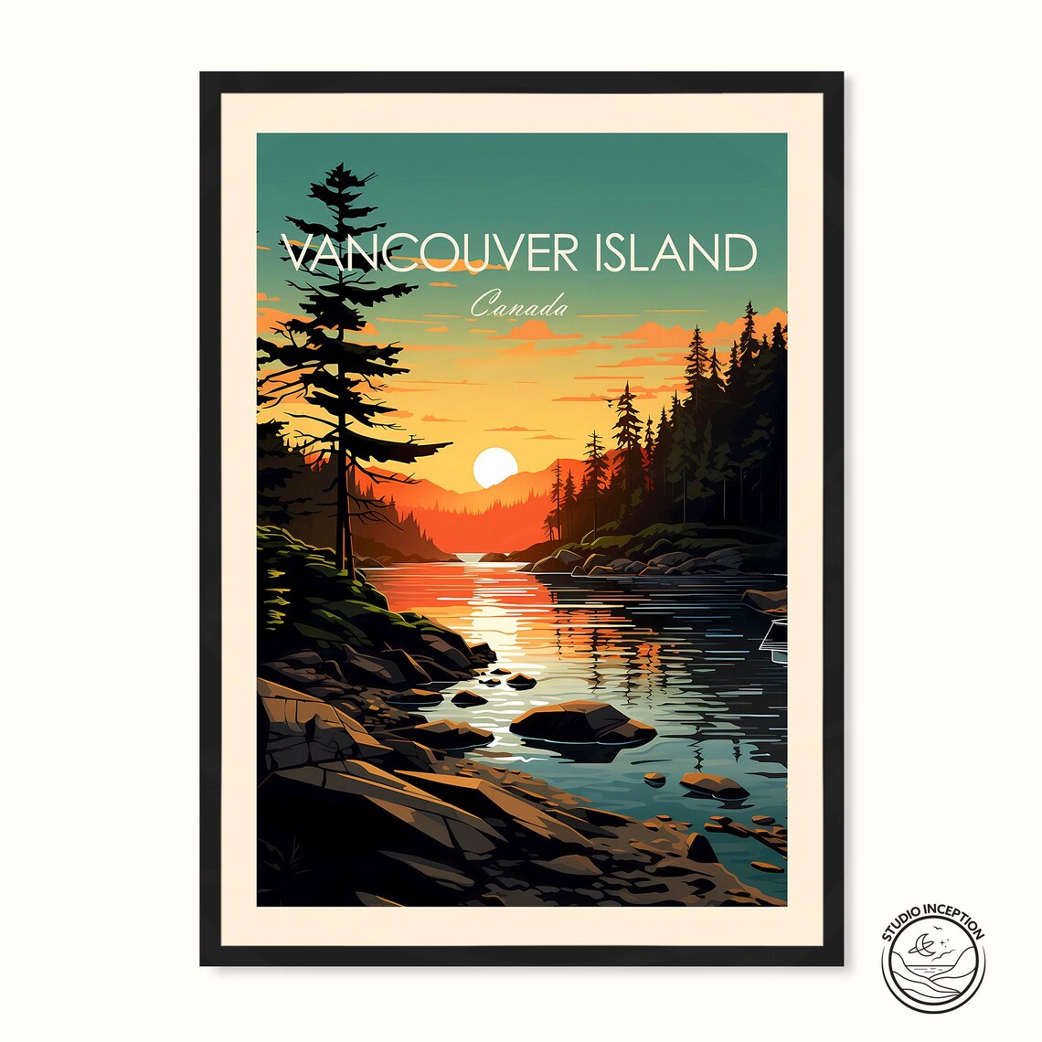 Vancouver Island Sunset Travel Poster, Canada Travel