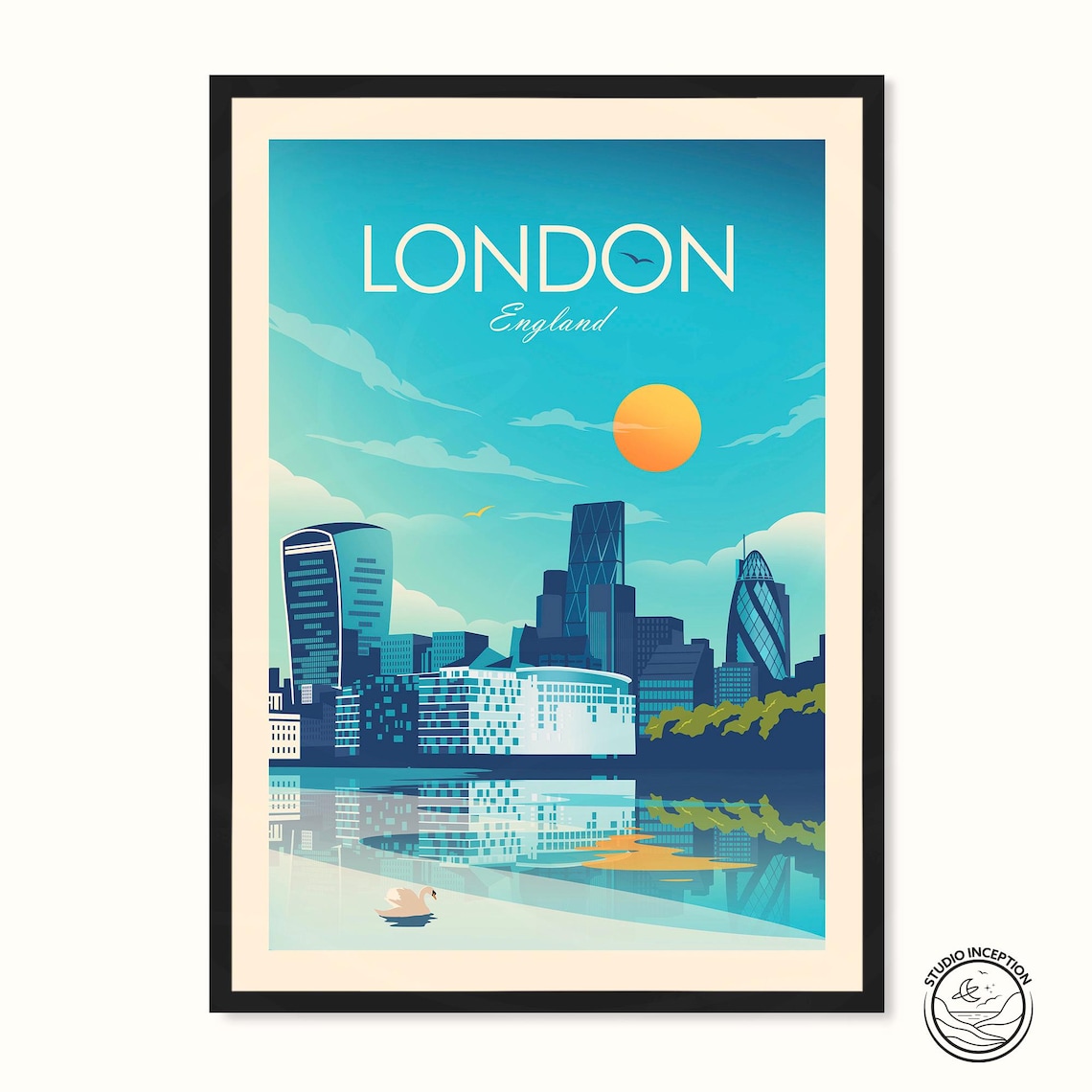 London Skyline Travel Poster, City Wall Art