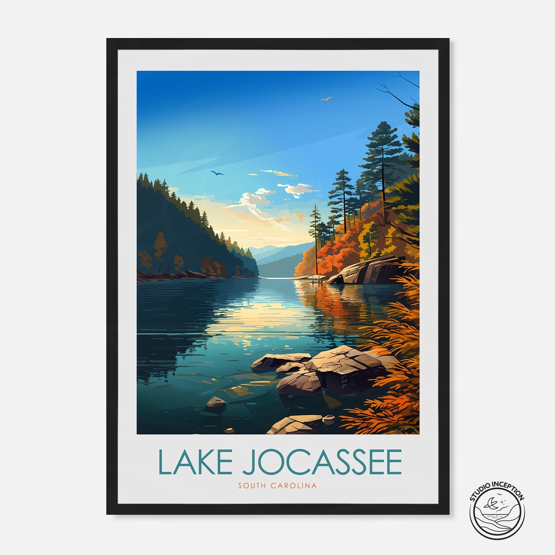Lake Jocassee South Carolina Autumn Lakeside Pine Forest Nature Poster