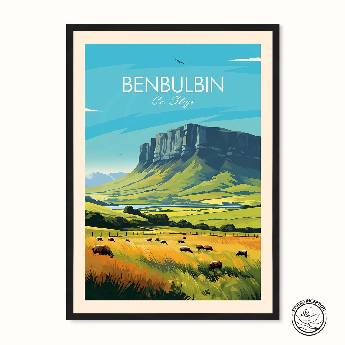 Benbulbin Co Sligo Ireland Sheep Mountain Vintage Travel Poster