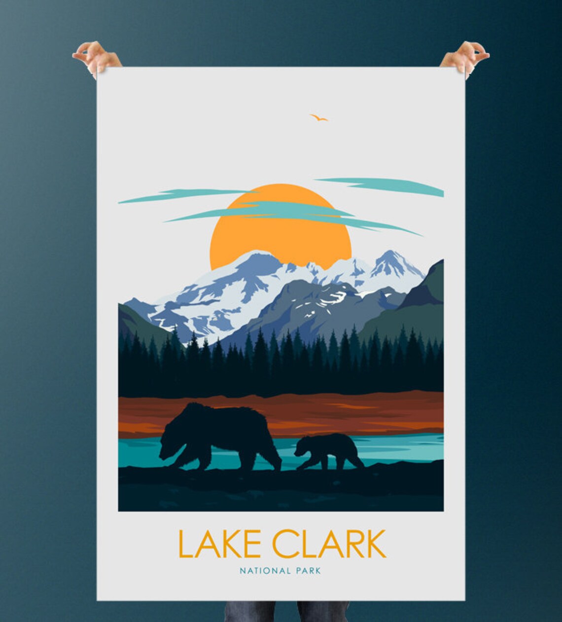 Lake Clark National Park Alaska Bears Peaks Vintage Travel Poster - Image 2