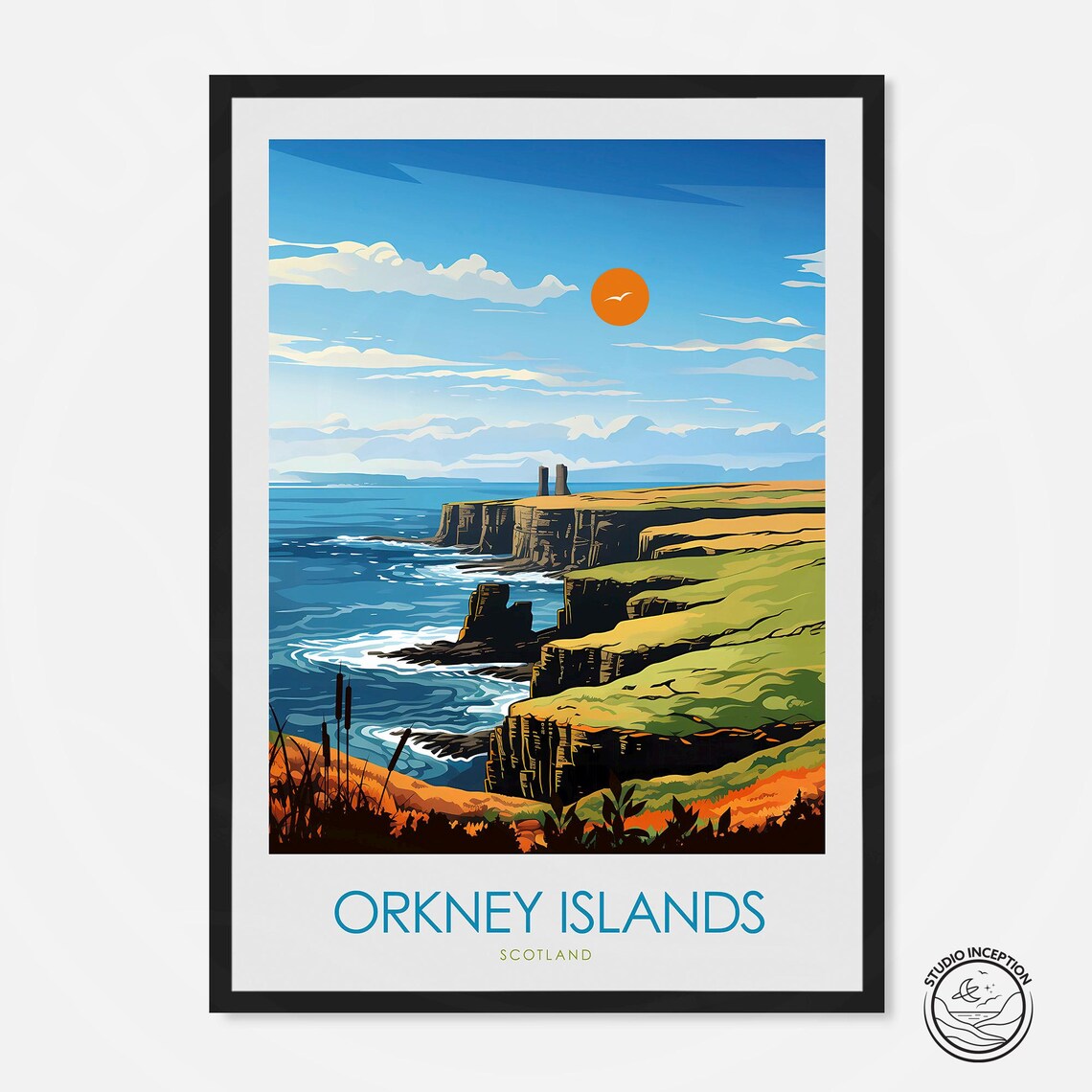 Orkney Islands Scotland Sea Cliffs Sunset Coastal Landscape Poster