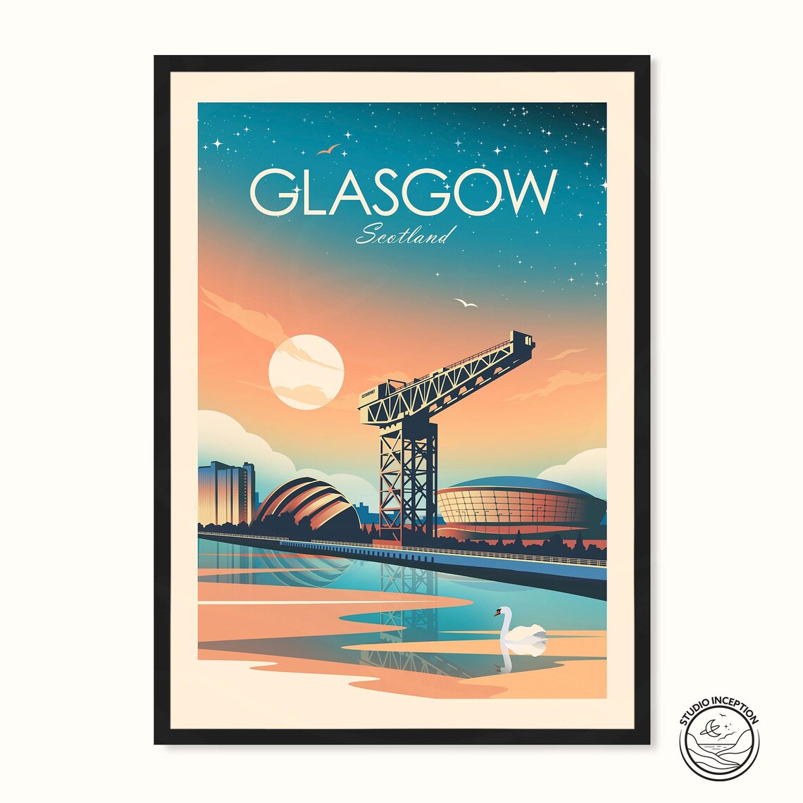 Glasgow Clydeside Scotland Travel Poster Art Print
