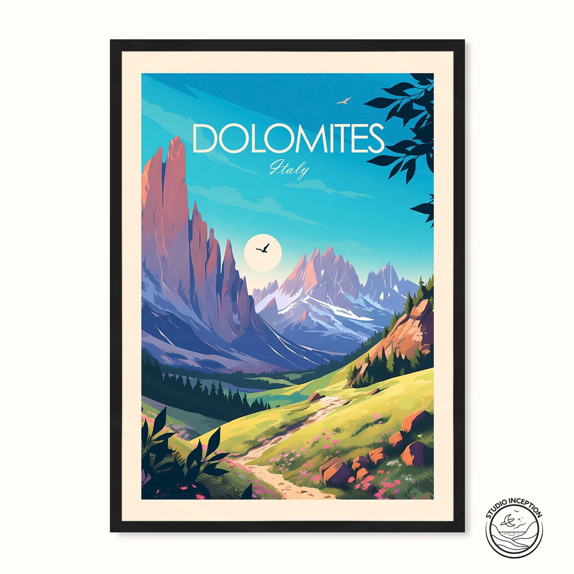 Dolomites Italy Travel Poster, Alps Landscape
