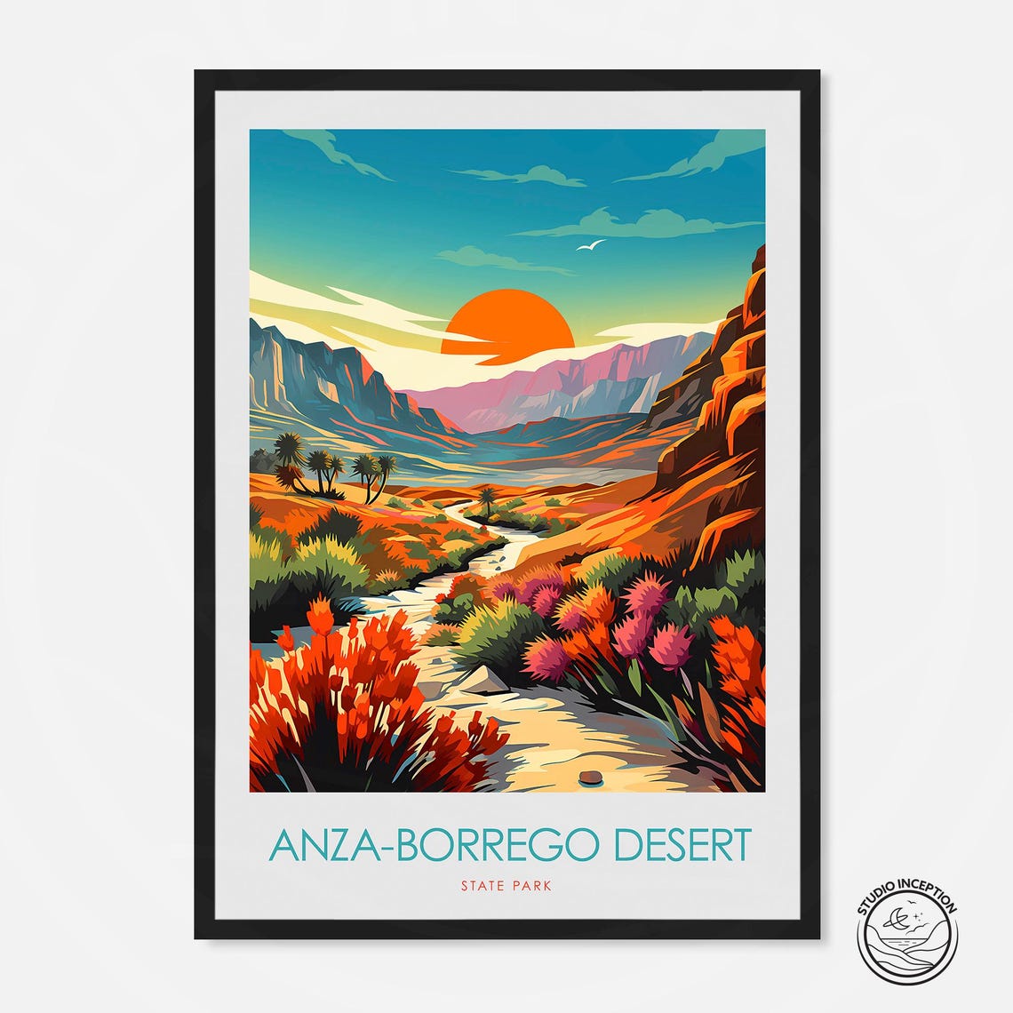 Anza Borrego Desert Sunset Wildflower Landscape Travel Poster