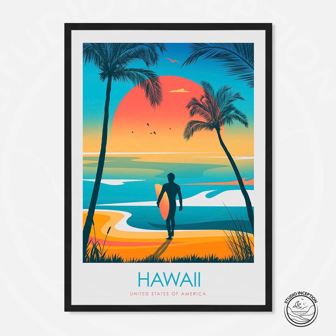 Hawaii USA Travel Poster, Vintage Style Print