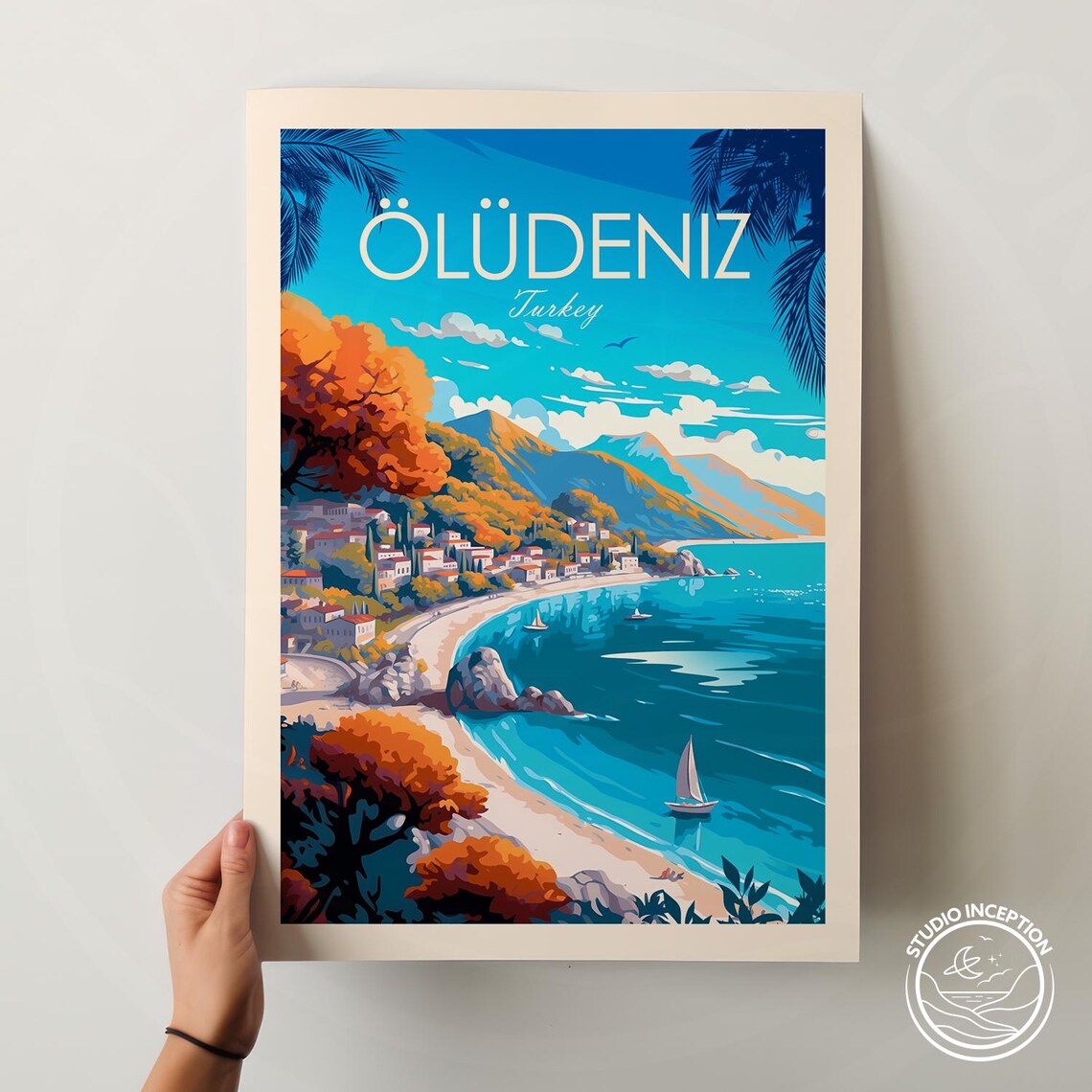 Ldeniz Turkey Travel Poster, Beach Landscape Art Print - Image 3