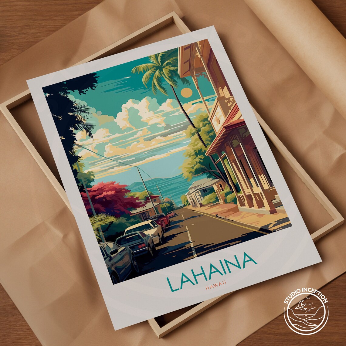 Lahaina Hawaii Print Lahaina Travel Poster Lahaina Travel Art Lahaina Painting Hawaii Travel Gift Personalised Art Print Custom Travel Art - Image 3