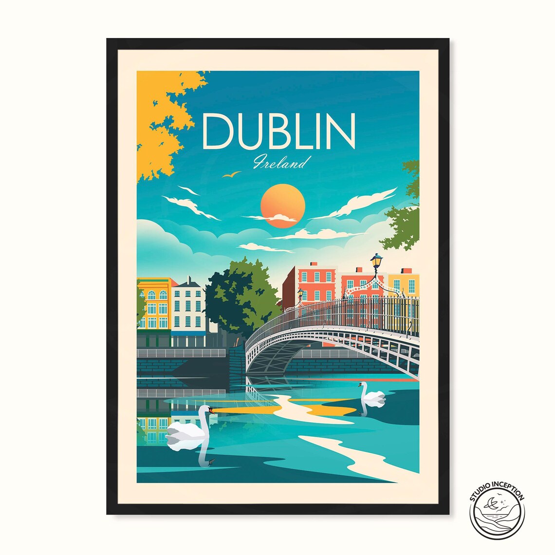 Dublin Ireland Travel Poster, Wall Art Print
