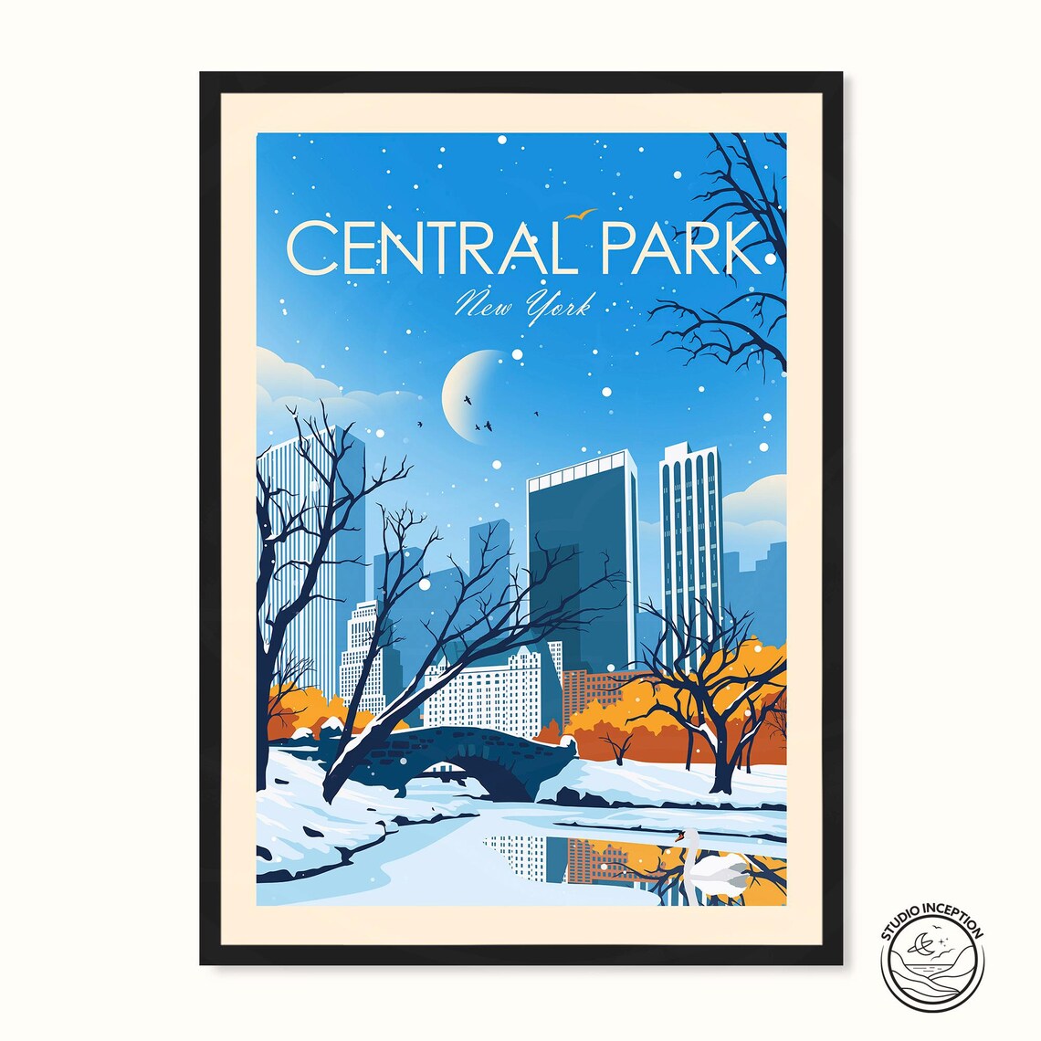 New York Central Park Autumn Winter Travel Poster