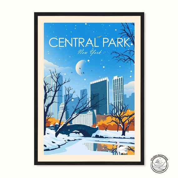 New York Central Park Autumn Winter Travel Poster