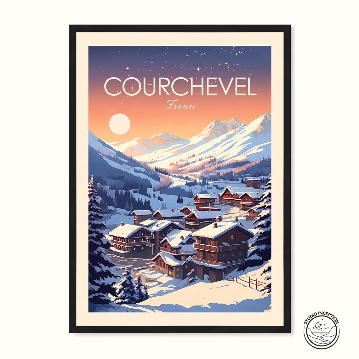 Courchevel France Ski Resort Village Snowy Alpine Peaks Travel Poster