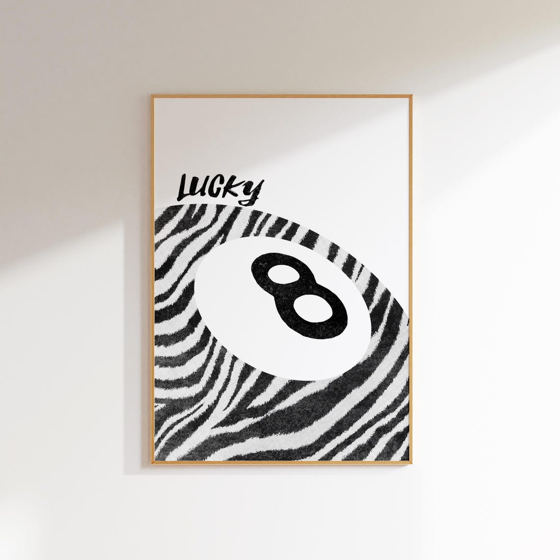 Lucky Zebra Pattern 8 Ball Billiards Retro Black White Art Poster