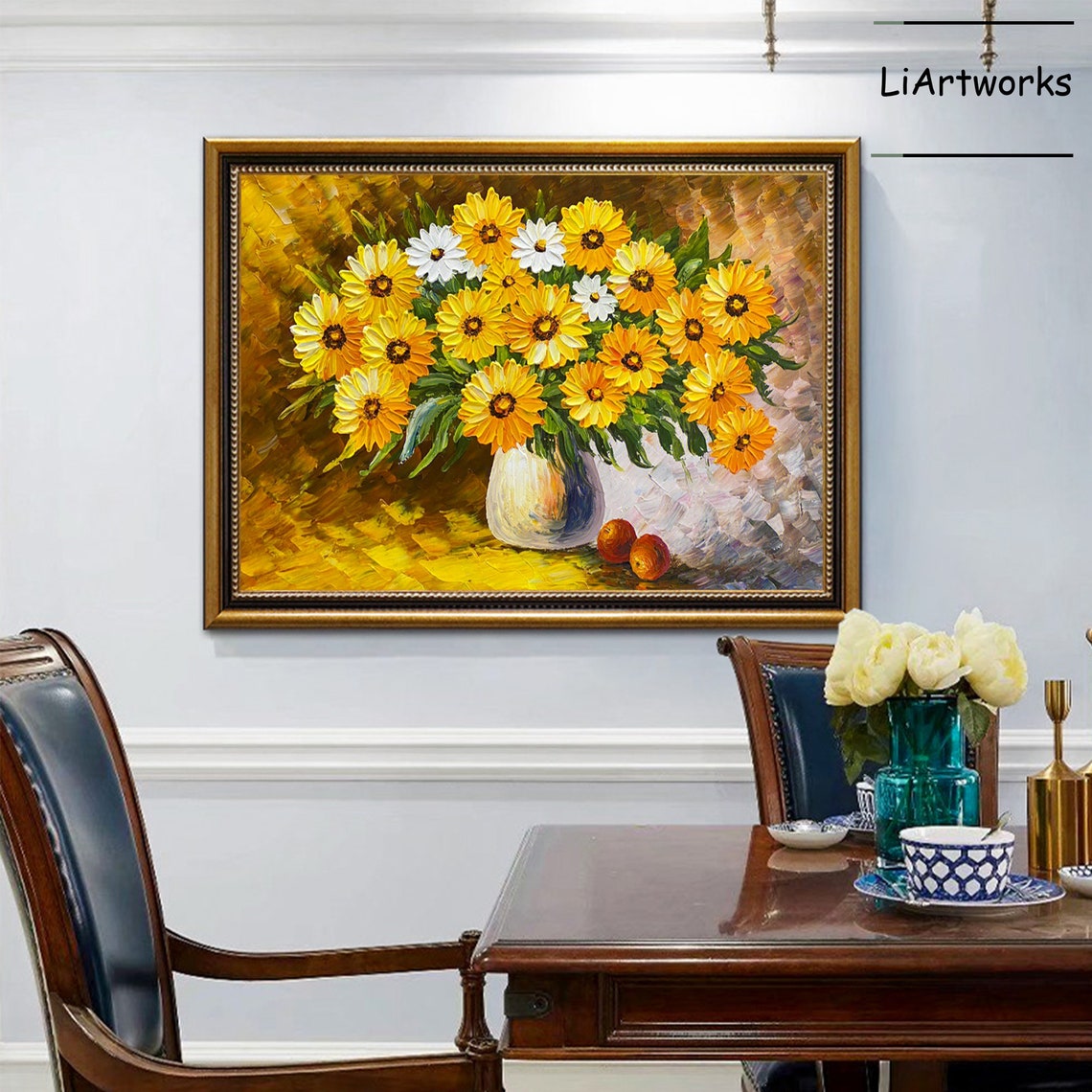 Yellow Flowers In Vase Still Life Painting Sunflowers Oil Painting Original Fine Art Artwork Flowers Wall Art Living Room Bedroom Decor - Image 2