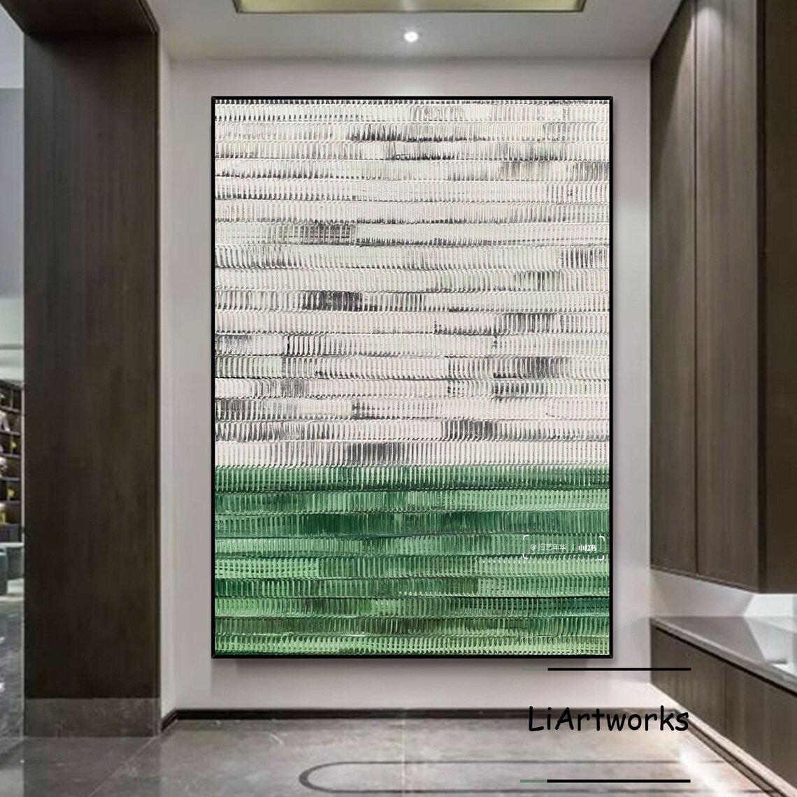 Abstract Textured Emerald Green and White Ridged Oil Painting Poster - Image 3