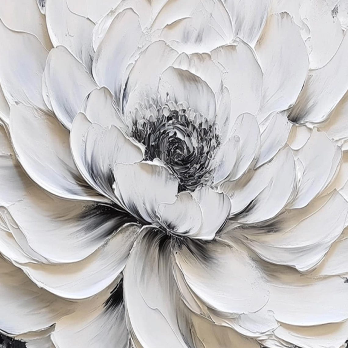 White Flower With Dark Center On Gray Dramatic Floral Art Poster - Image 2