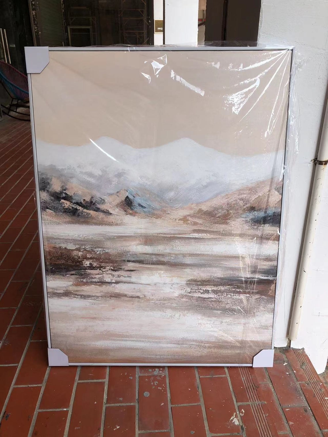 Beige Abstract Mountain Lake Wabi Sabi Neutral Landscape Poster - Image 2