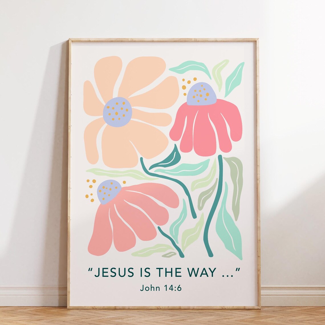 Jesus Is The Way John 14:6 Pastel Floral Christian Wall Poster