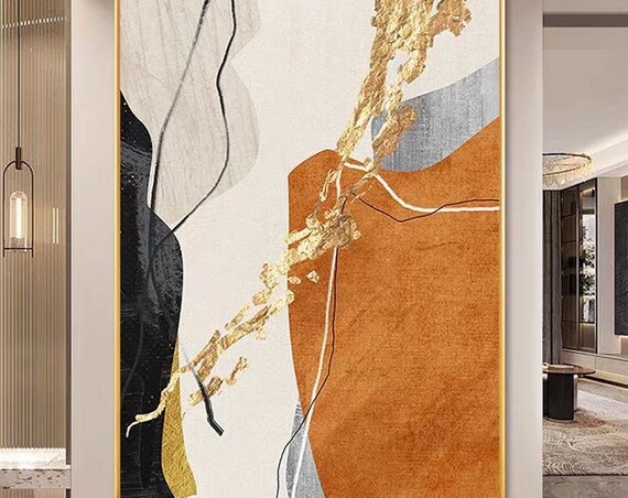 Abstract Gold Beige Orange White And Black Art On Hand Made Personalized Art Gift Living Room Wall Decor Original Acrylic Painting