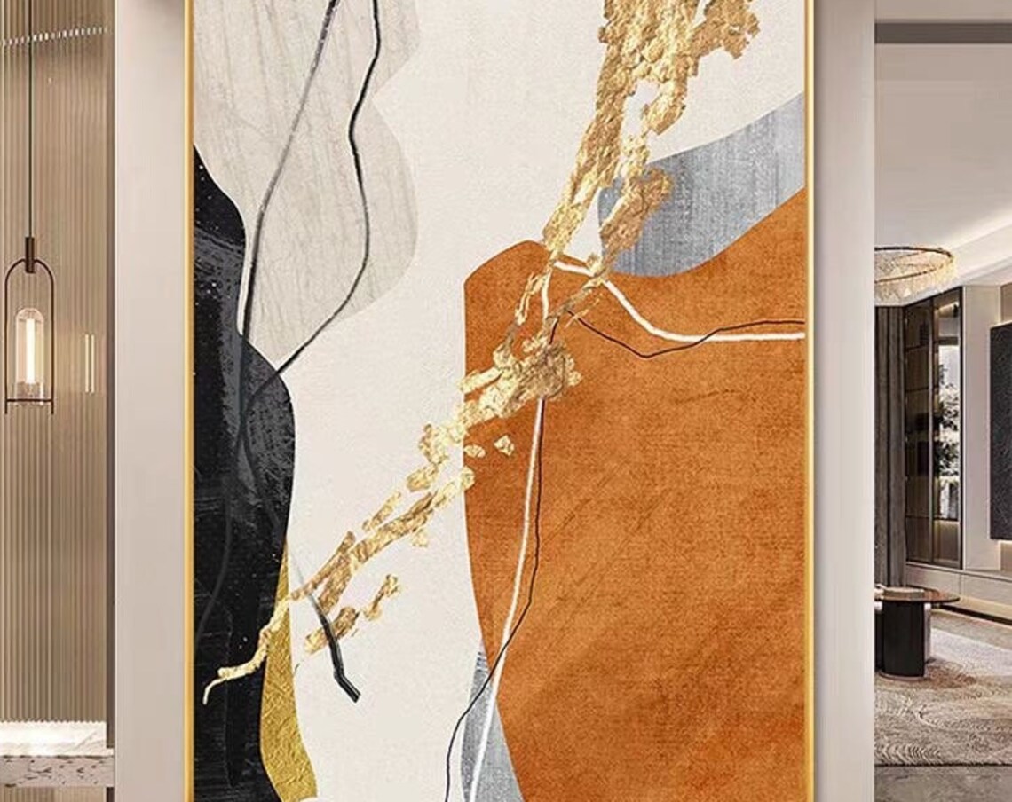Abstract Gold Beige Orange White And Black Art On Hand Made Personalized Art Gift Living Room Wall Decor Original Acrylic Painting