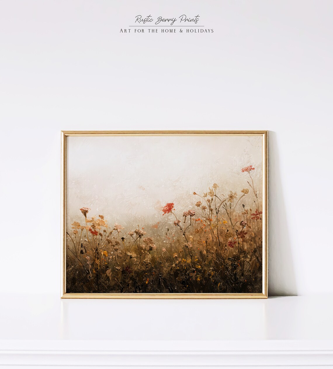 Moody Wildflower Meadow Dark Autumn Tones Red Poppies Wall Art - Image 3