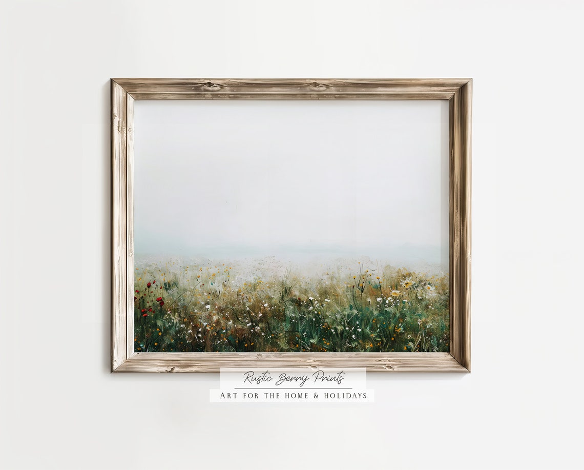 Misty Meadow Landscape Foggy White Field Moody Spring Nature Poster - Image 2