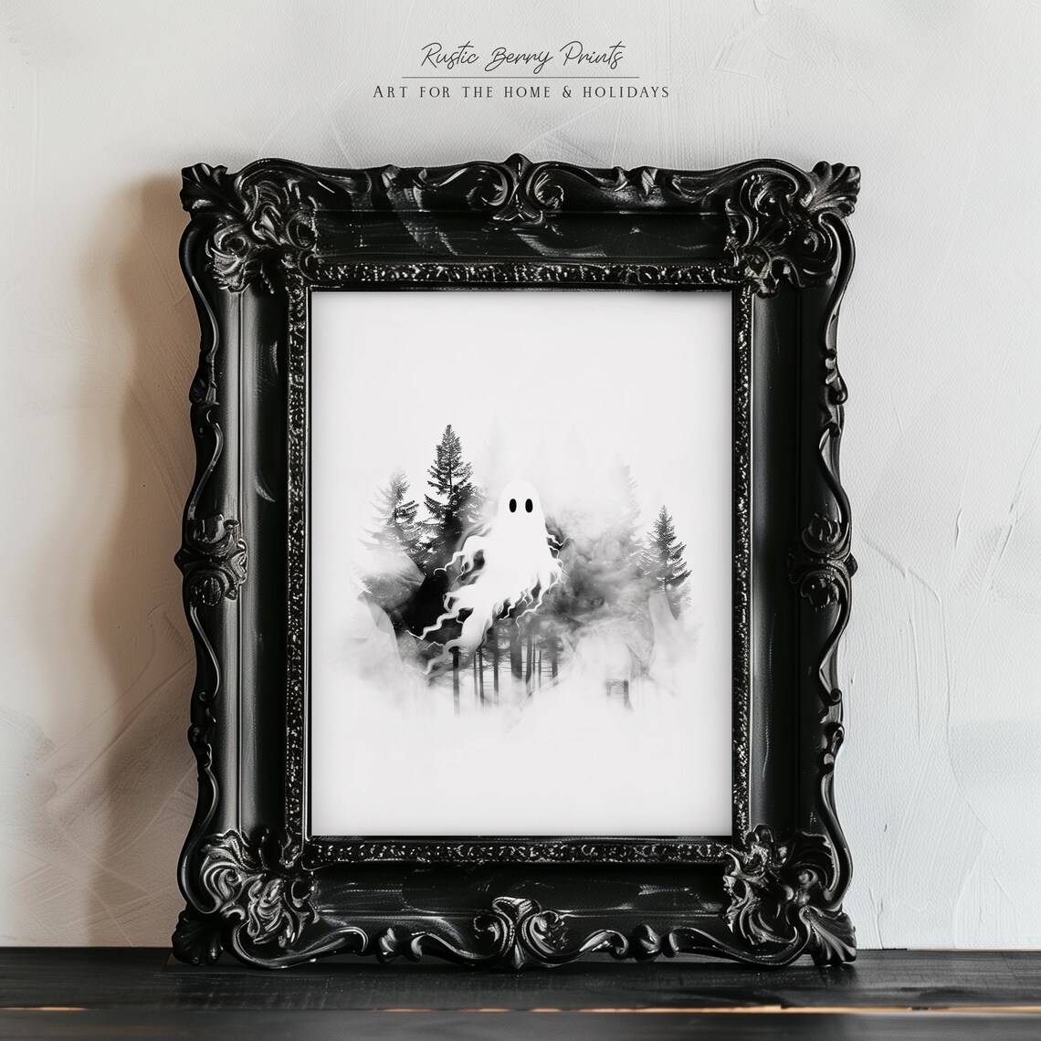Ghost Print Wall Art Halloween Decor Vintage Print Spooky Ghost Painting Moody Forest Instant