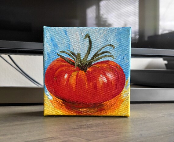 Red Tomato Original Handmade Oil Painting On Kitchen Vegetables Painting Tiny Food Kitchen Gift One Of A Kind
