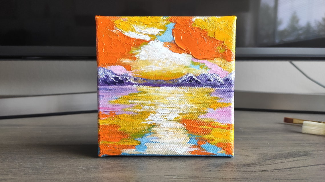 Colorful Sunrise Over Mountain Lake Golden Light Reflection Art Poster - Image 3