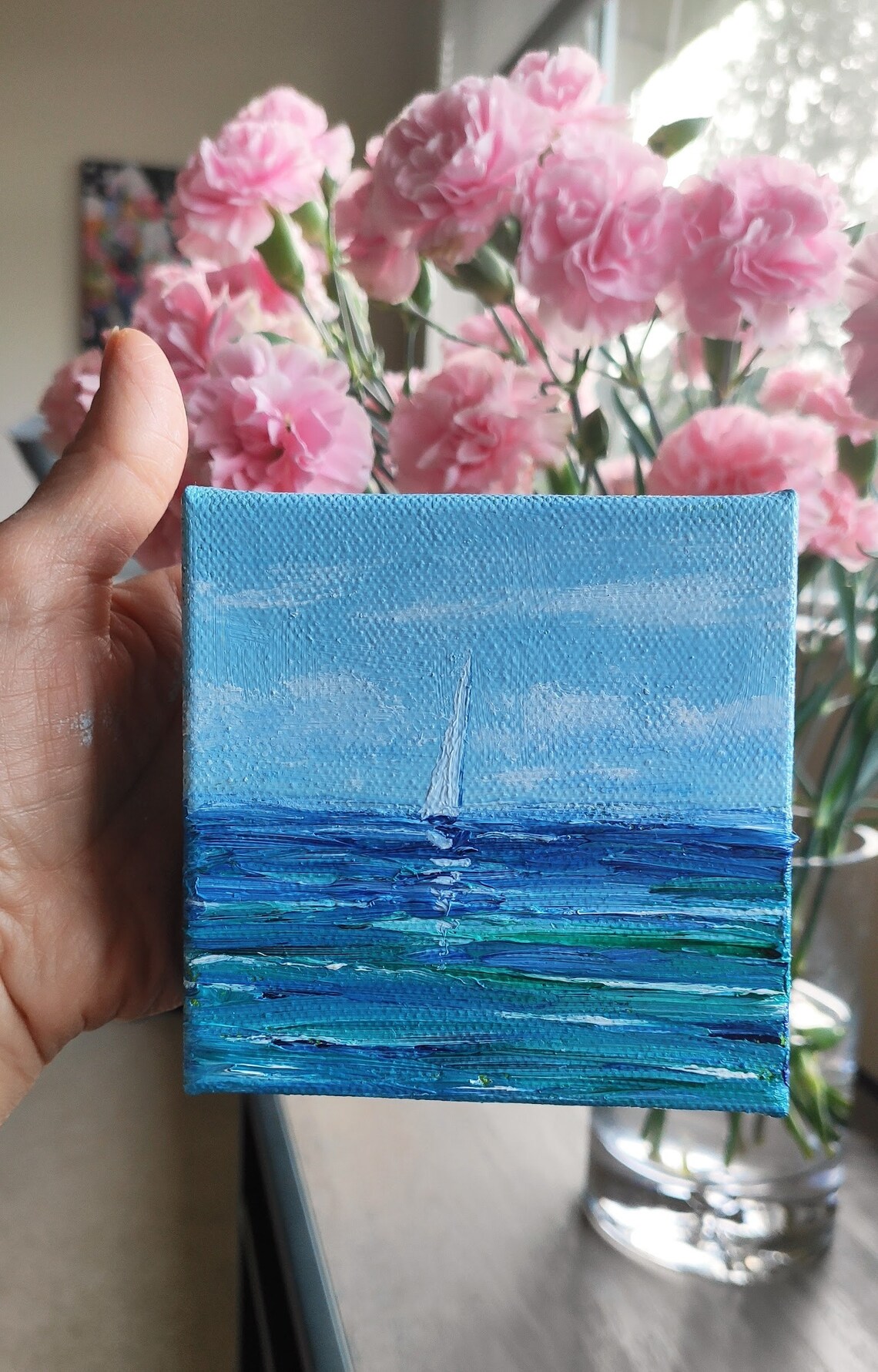 White Sailboat On Turquoise Blue Waves Under Bright Sky Nautical Poster - Image 3